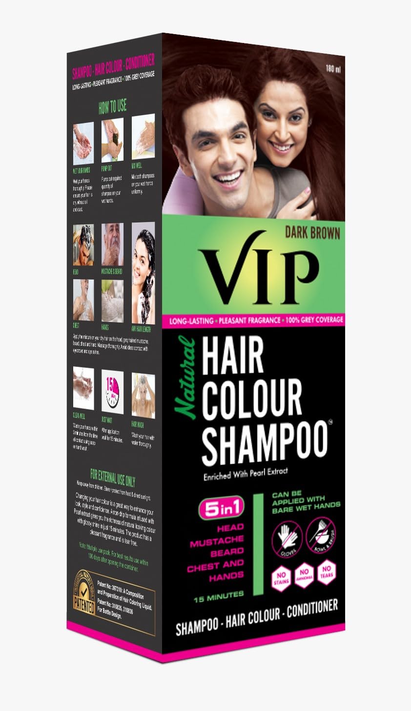 VIP 3 in 1 Hair Color Shampoo (180 ml / 6.08 fl oz) Beauty & Personal Care VIP HAIR COLOUR SHAMPOO