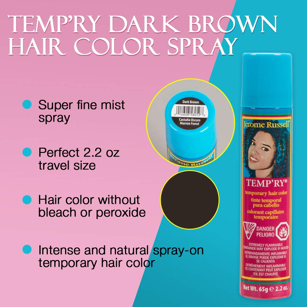 Jerome Russell Dark Brown Hair Tint Spray - Intense, Spray-On, Instant Vivid, Fast-Drying, Non-Sticky, Travel Size Temporary Hair Dye, 2.2 oz Beauty & Personal Care Jerome Russell