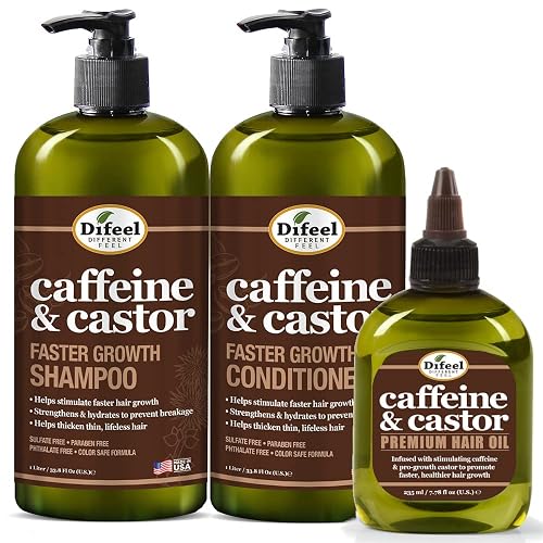 Difeel Caffeine & Castor Shampoo, Conditioner and Hair Growth Oil Set - with Shampoo, Conditioner, and Hair Oil Beauty & Personal Care Difeel