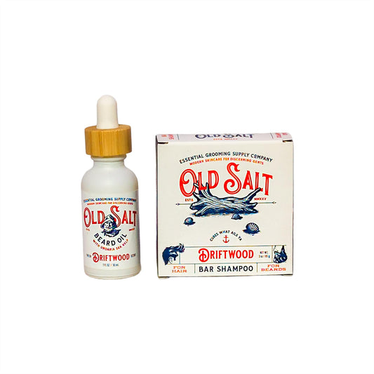 Driftwood Beard Oil and Bar Shampoo Set- Old Salt Grooming Supply - Undaria Sea Kelp, Handcrafted, Natural, No Harsh Chemicals, Woodsy Scent, Beauty & Personal Care Old Salt