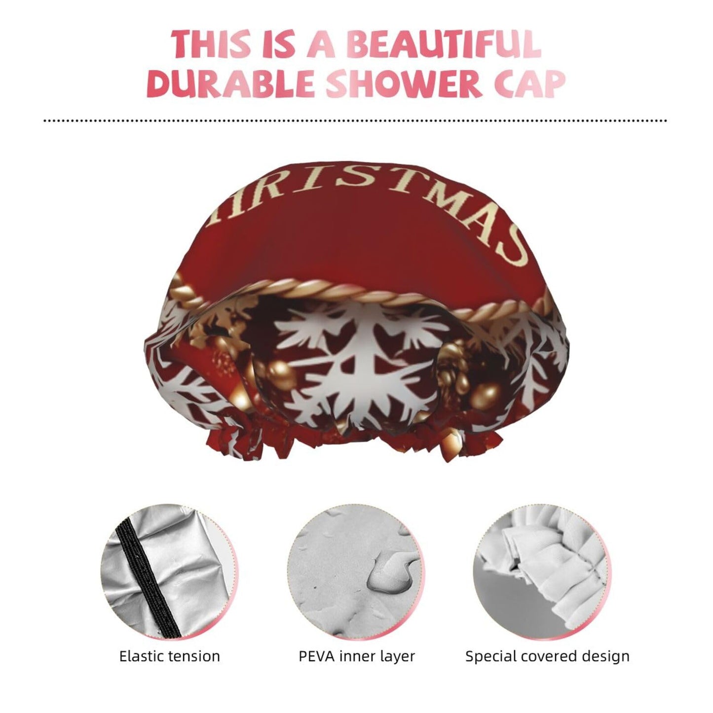 Merry Christmas Too Shower Cap For Women Reusable Double Layers Bathing Bath Cap Hair Caps Waterproof Elastic Band Ladies Spa Salon Shower Hat Hair Beauty and Personal Care GDSHJKLW