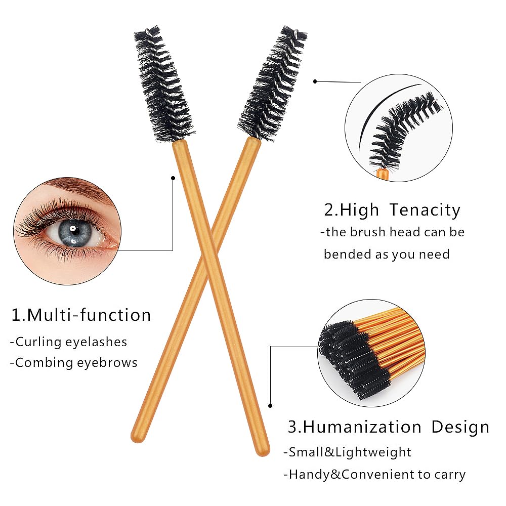 300 Pack Mascara Wands Disposable Eye Lash Brushes Eyebrow Brush Applicator for Eyelash Extensions Makeup Brush Applicator Tools, Gold/Black Beauty & Personal Care Mekupeu