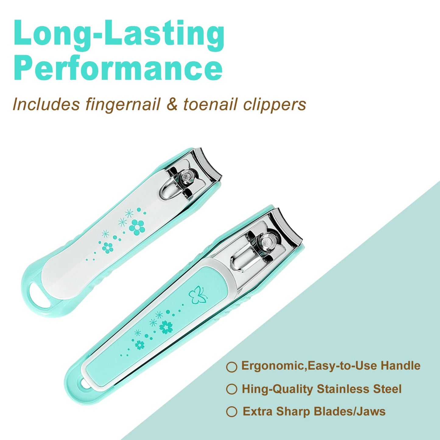 PAFASON Ultra Sharp Nail Clipper Set, 2 Pack Fingernail and Toenail Trimmer Cutter, Stainless Steel, Curved Blade, Sturdy, Nail Catcher, Nail Files Beauty & Personal Care Pafason