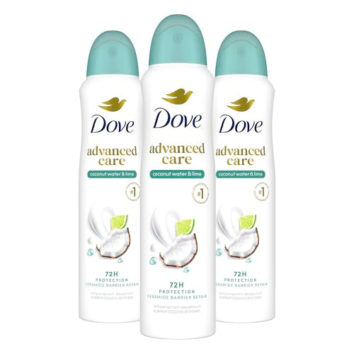 Dove Antiperspirant Deodorant Dry Spray Coconut Water & Lime scent 3ct skin repair after shaving with odor control & sweat protection Pro Ceramide Beauty and Personal Care Dove