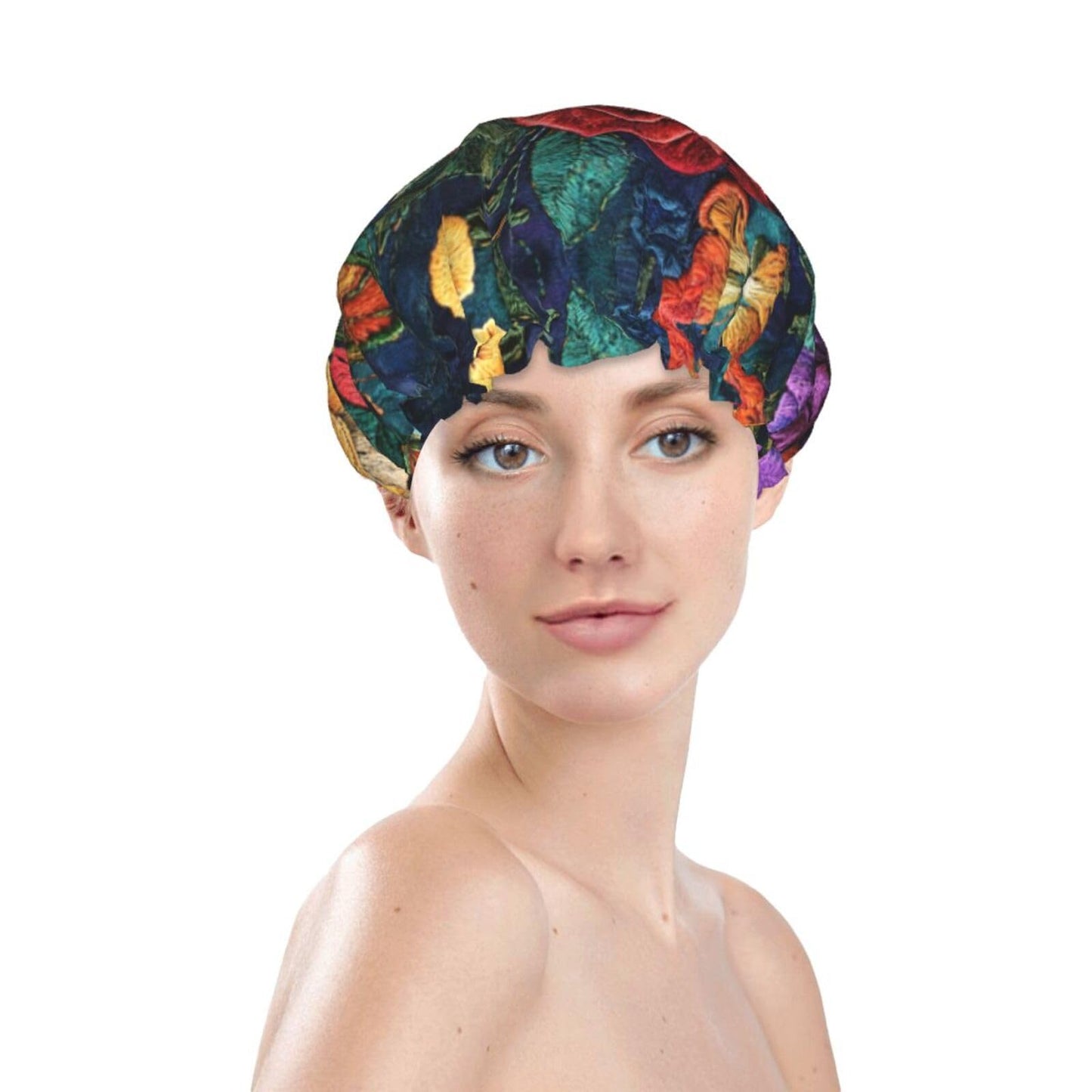 patchwork patterns Reusable shower cap - double-layer waterproof, elastic, environmentally friendly daily use shower cap Beauty and Personal Care OIBNKCN