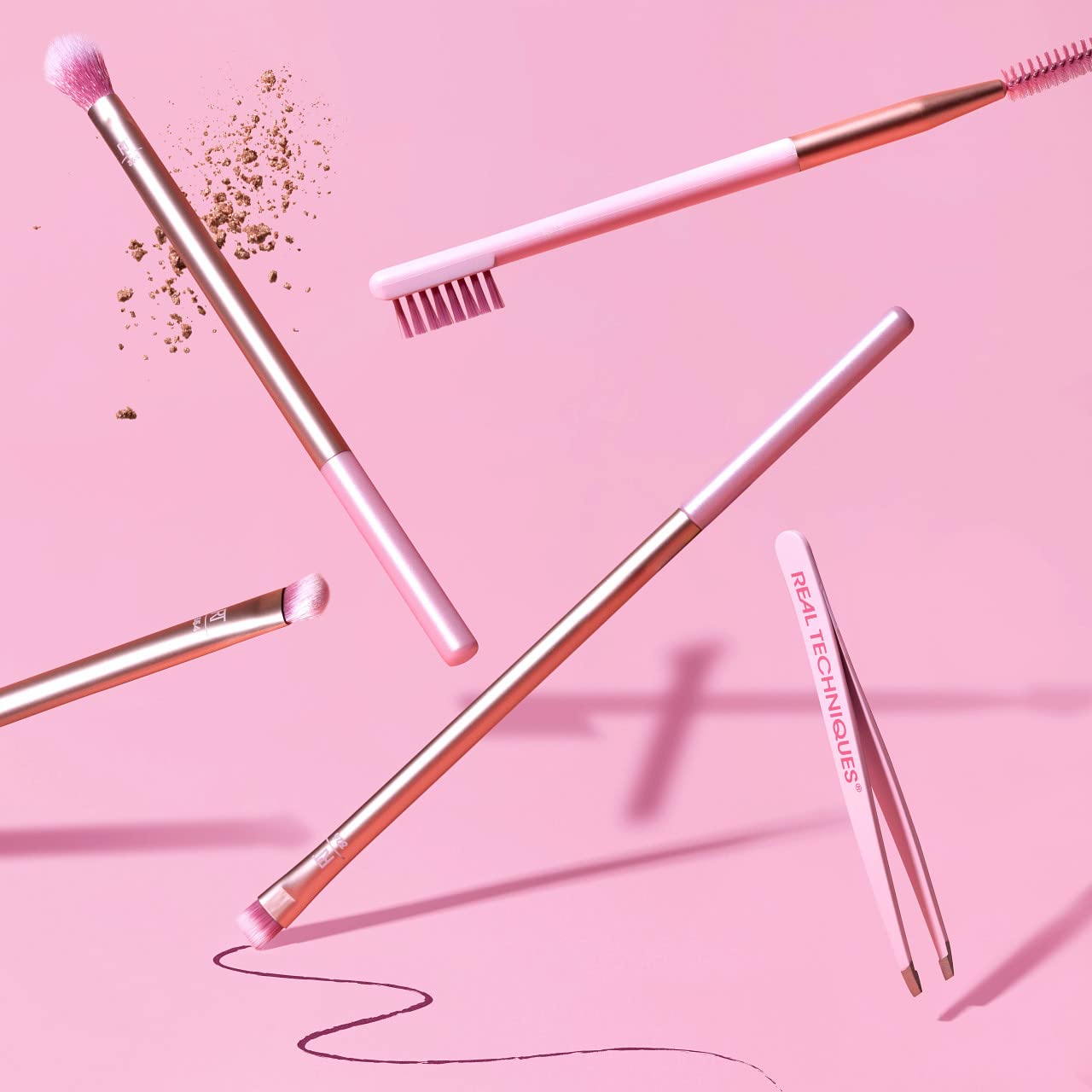 Naturally Beautiful Eye Set by Real Techniques for Women - 5 Pc Tapered Shadow Brush - 355, Brow Highlighter Brush - 354, Flat Liner Brush - 326, Brow Beauty & Personal Care Real Techniques