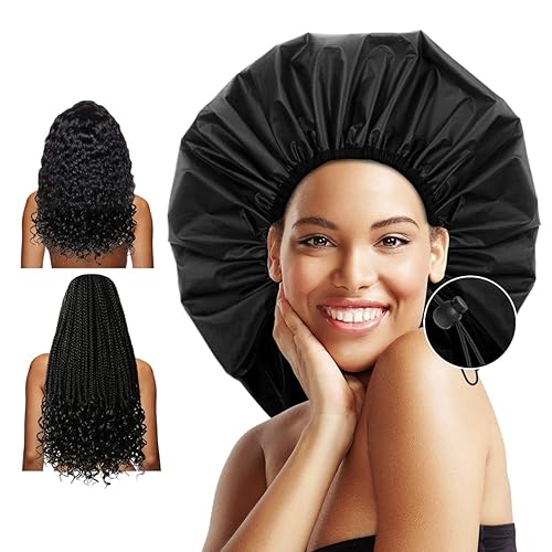 Auban Extra Large Shower Cap, Waterproof Reusable Hair Cap, XL Satin Lined Shower Bonnet for Women Men Thick Long Hair, Braids, Dreadlocks(Adjustable) Beauty & Personal Care Auban