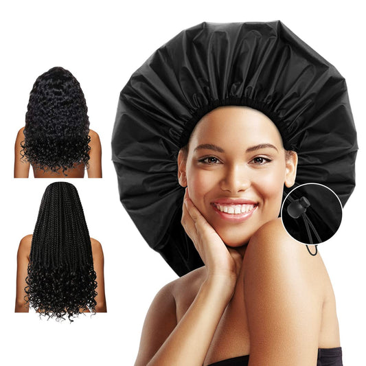 Auban Extra Large Shower Cap, Waterproof Reusable Hair Cap, XL Satin Lined Shower Bonnet for Women Men Thick Long Hair, Braids, Dreadlocks(Adjustable) Beauty & Personal Care Auban