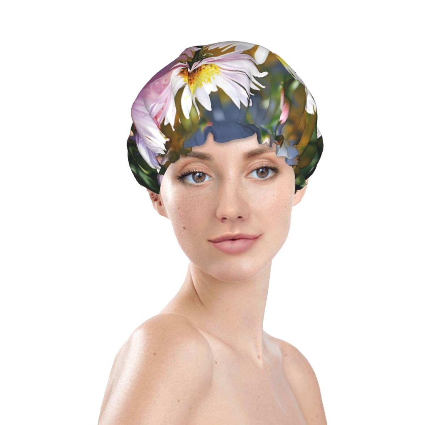 Daisy Plants Shower Cap For Women Reusable Double Layers Bathing Bath Cap Hair Caps Waterproof Elastic Band Ladies Spa Salon Shower Hat Hair Caps Beauty and Personal Care GDSHJKLW