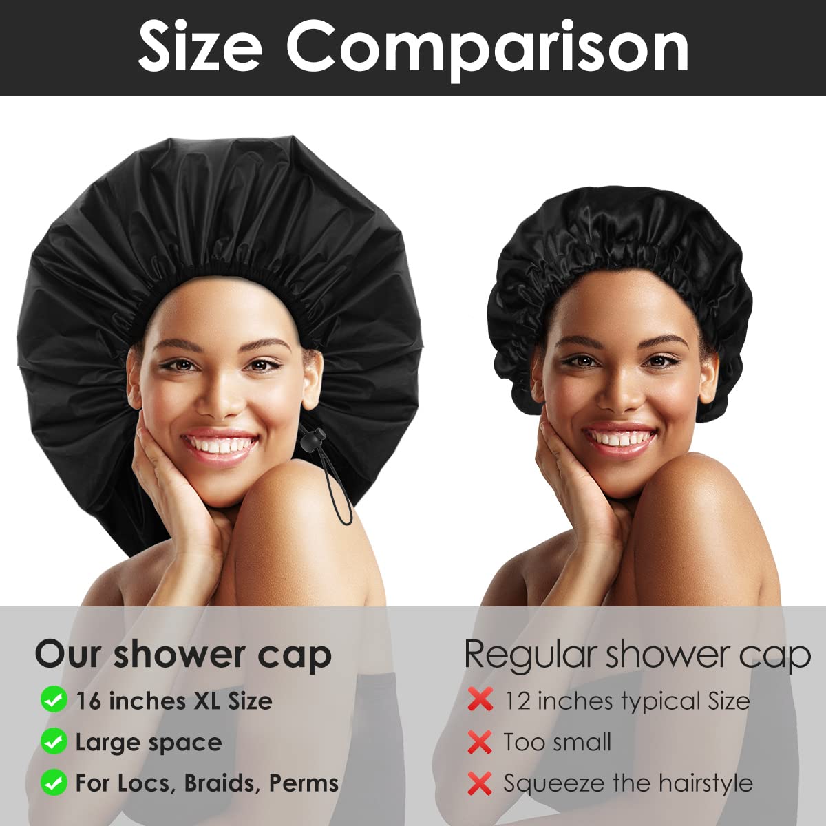 Auban Extra Large Shower Cap, Waterproof Reusable Hair Cap, XL Satin Lined Shower Bonnet for Women Men Thick Long Hair, Braids, Dreadlocks(Adjustable) Beauty & Personal Care Auban
