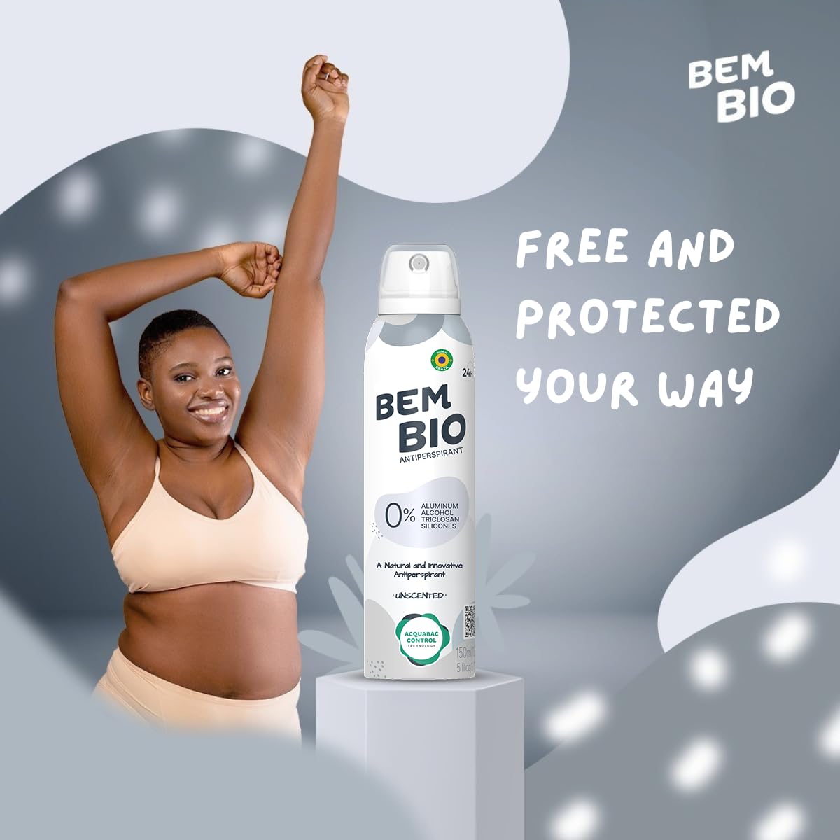 Bem Bio Unscented Biotranspirant Deodorant Natural, Aluminum-Free, Vegan, 24-Hour Protection, 150ml (5.07 fl oz) Beauty and Personal Care BEM BIO