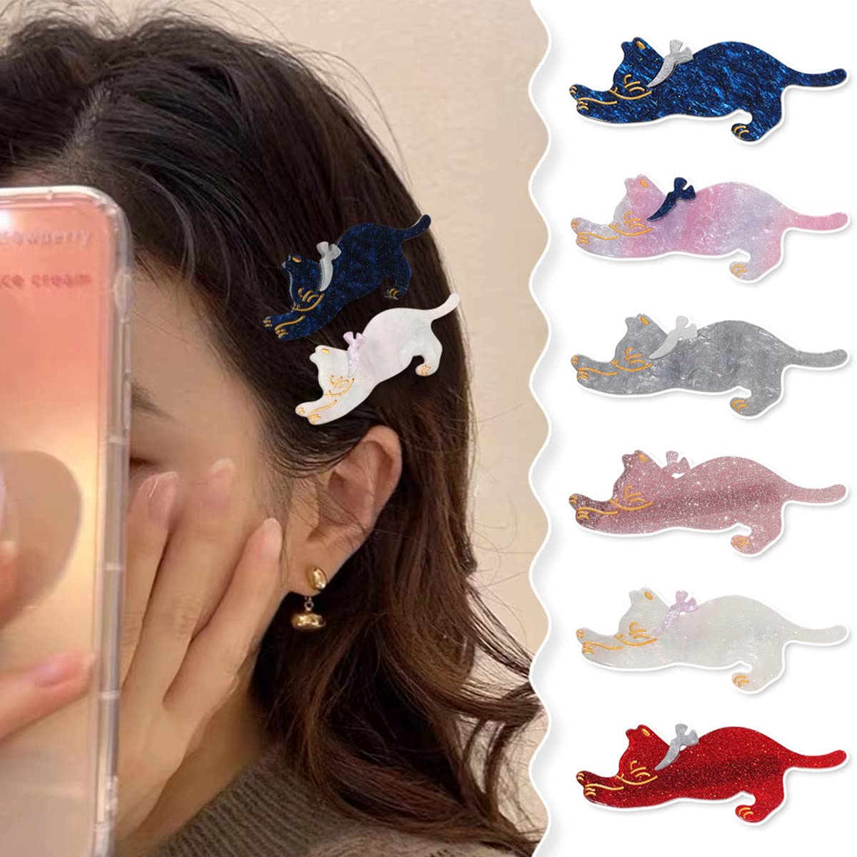 Yusier 4 Pack Acrylic Duckbill Clip Cute Cat Hair Clips for Women and Girls Bangs Clip Shark Clip Starry Sky Pattern Hair Clips Hair Decoration Beauty & Personal Care Yusier