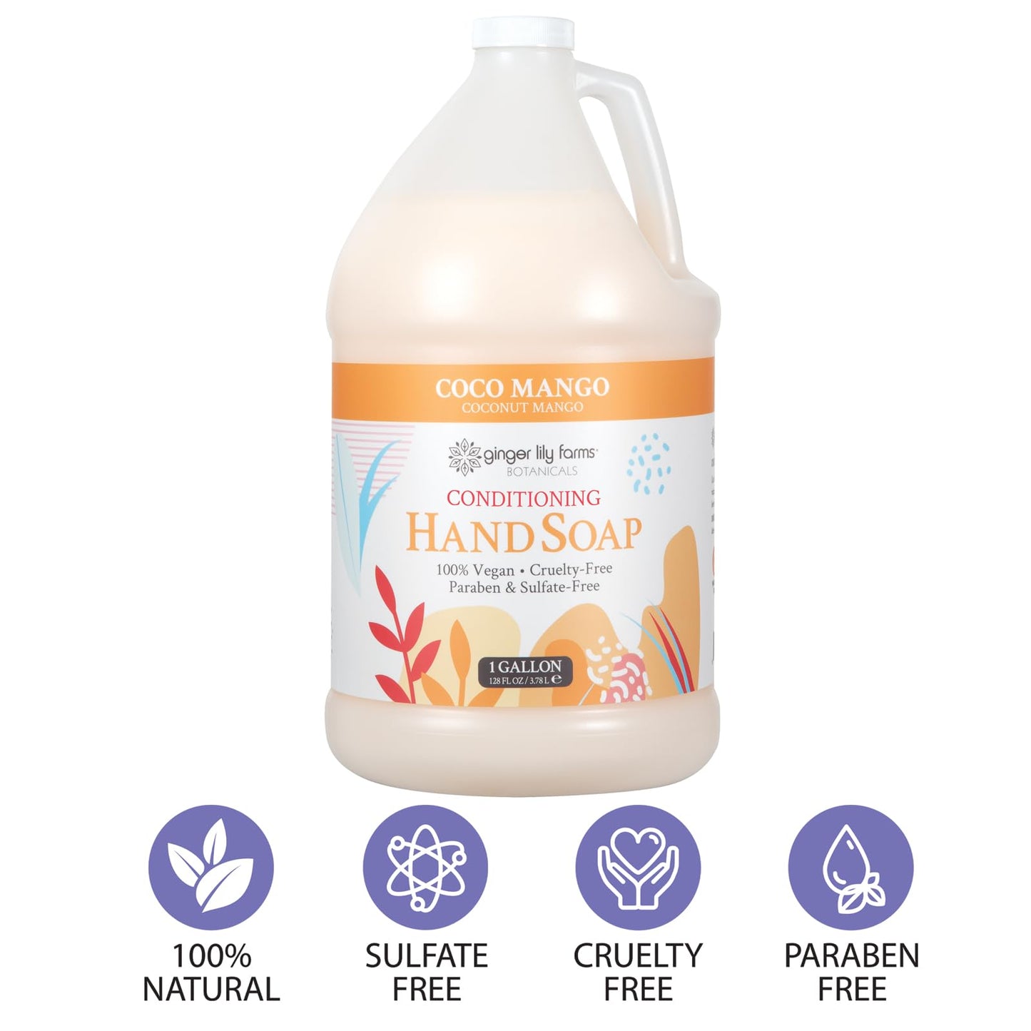 Ginger Lily Farms Botanicals All-Purpose Liquid Hand Soap Refill, Coco Mango, 100% Vegan & Cruelty-Free, Coconut Mango Scent, 1 Gallon (128 fl oz) Beauty & Personal Care Ginger Lily Farms