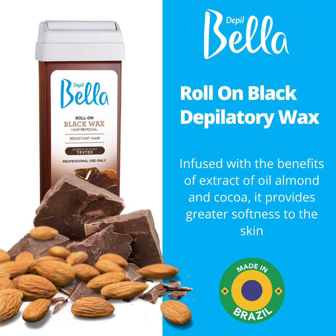Depil Bella Brazilian Roll-On Black Depilatory Wax - Body Waxing, Hair Removal Wax-Cartridge - For Men and Women - Home Self Waxing - Sensitive Skin Beauty and Personal Care DEPIL BELLA