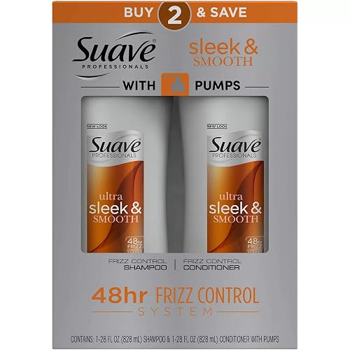 SUAVE HAIR Professionals Sleek Shampoo And Conditioner With Pump, 28 Ounce Beauty & Personal Care Suave