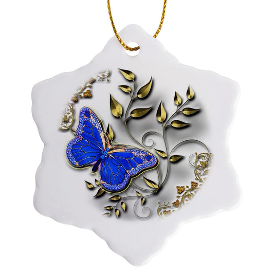 3dRose Blue Butterfly and Gold Accents 3 inch Snowflake Porcelain Ornament Beauty and Personal Care 3dRose