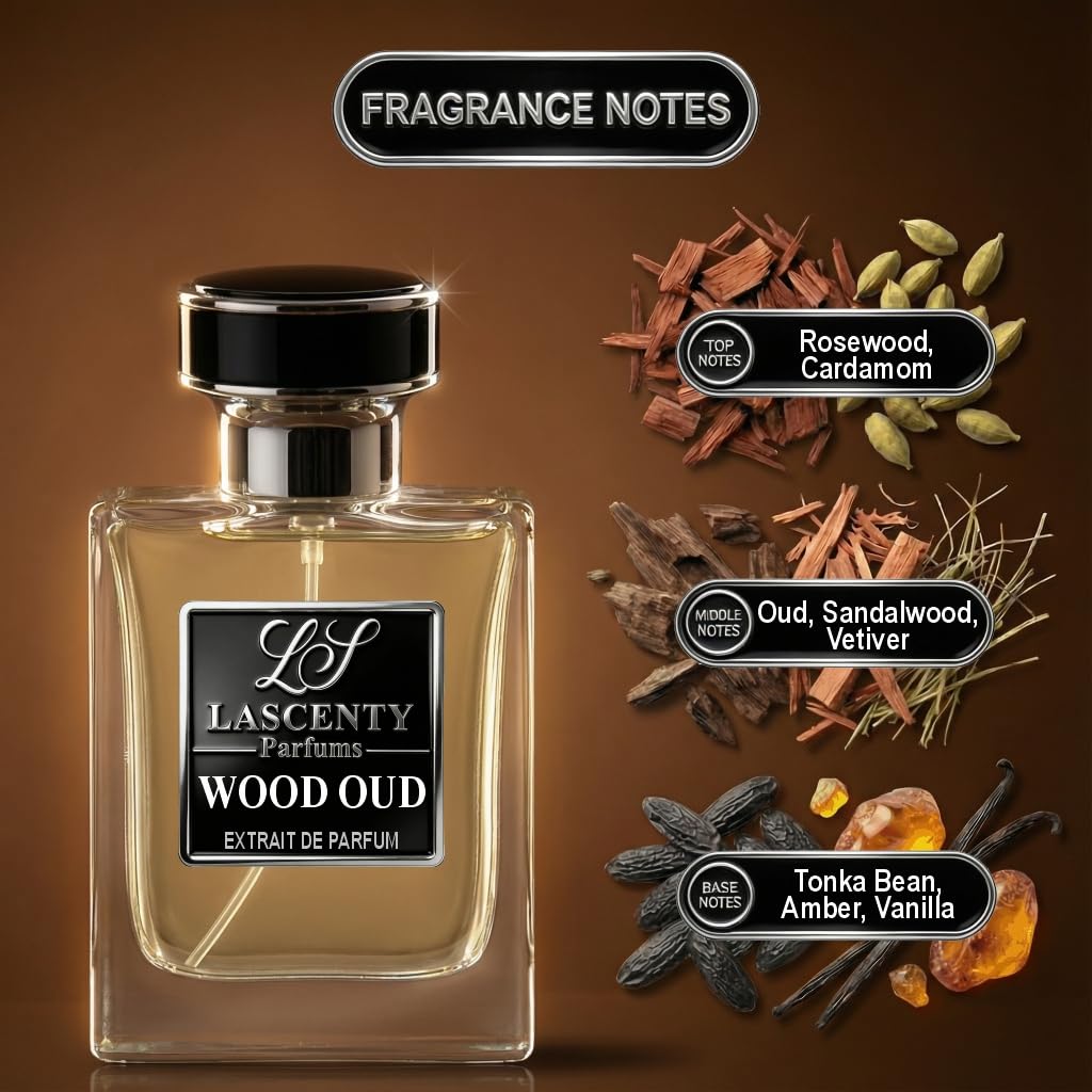 LaScenty WOOD OUD Inspired by Oud Wood cologne for Men & perfume for Women (50ml) | Extrait de Parfum | Long-Lasting Cologne | Oud Amber Woody Scent | Beauty & Personal Care LaScenty