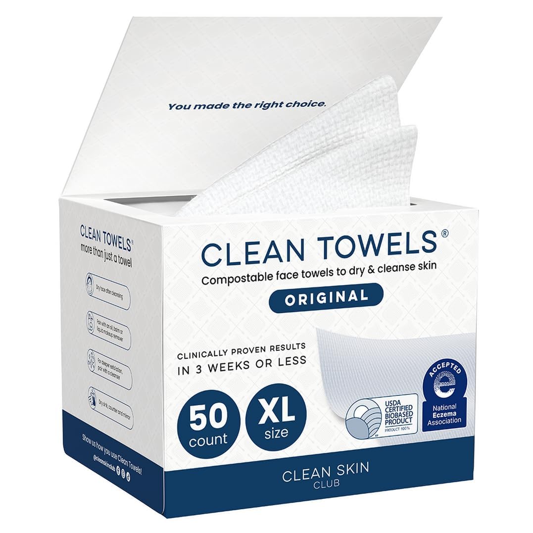 Clean Skin Club Clean Towels XL®, 100% USDA Biobased Face Towel, Disposable Face Towelette, Eczema Association Accepted, Makeup Remover Dry Wipes Beauty and Personal Care CLEAN SKIN CLUB