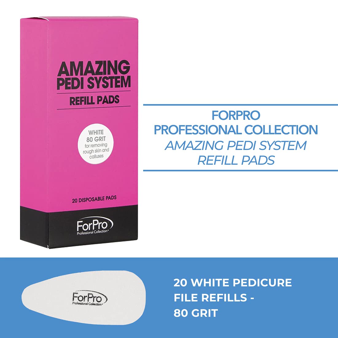 ForPro Professional Collection Amazing Pedi System Refill Strips, White, 80 Grit, Pedicure File Refills, 5” L x 2.5” W, 20-Count Beauty & Personal Care ForPro Professional Collection