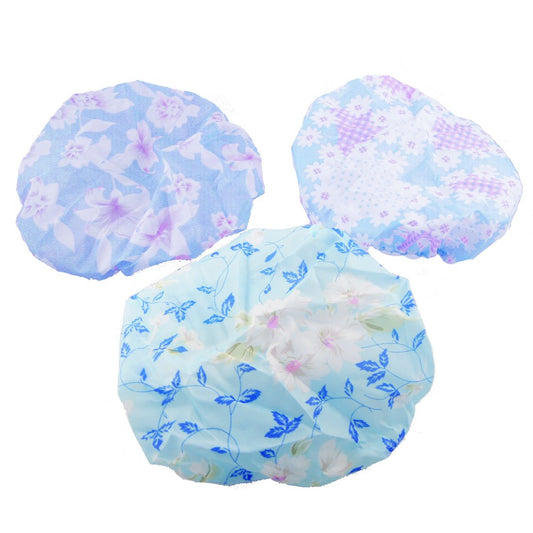 Ruilogod Multi Floral Pattern Polyester Blue Bathing Shower Cap Hat 3 Pcs (id: 12c 105 c96 954 763 Beauty and Personal Care Ruilogod