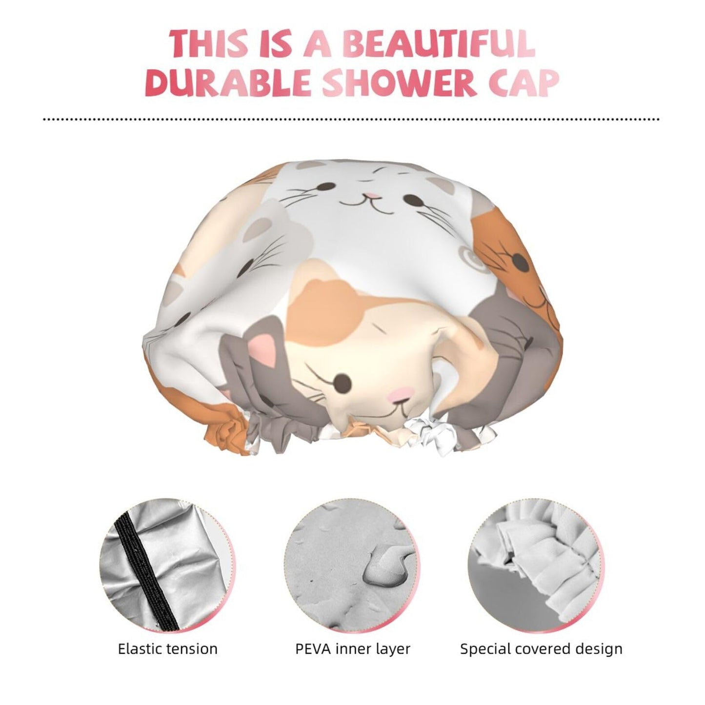 Orange Cats Shower Cap for Women Men Large Reusable Shower Bonnet Double-Layer Waterproof Bath Caps Elastic Band Hair Hat for All Hairstyles Beauty and Personal Care BWLHJKE