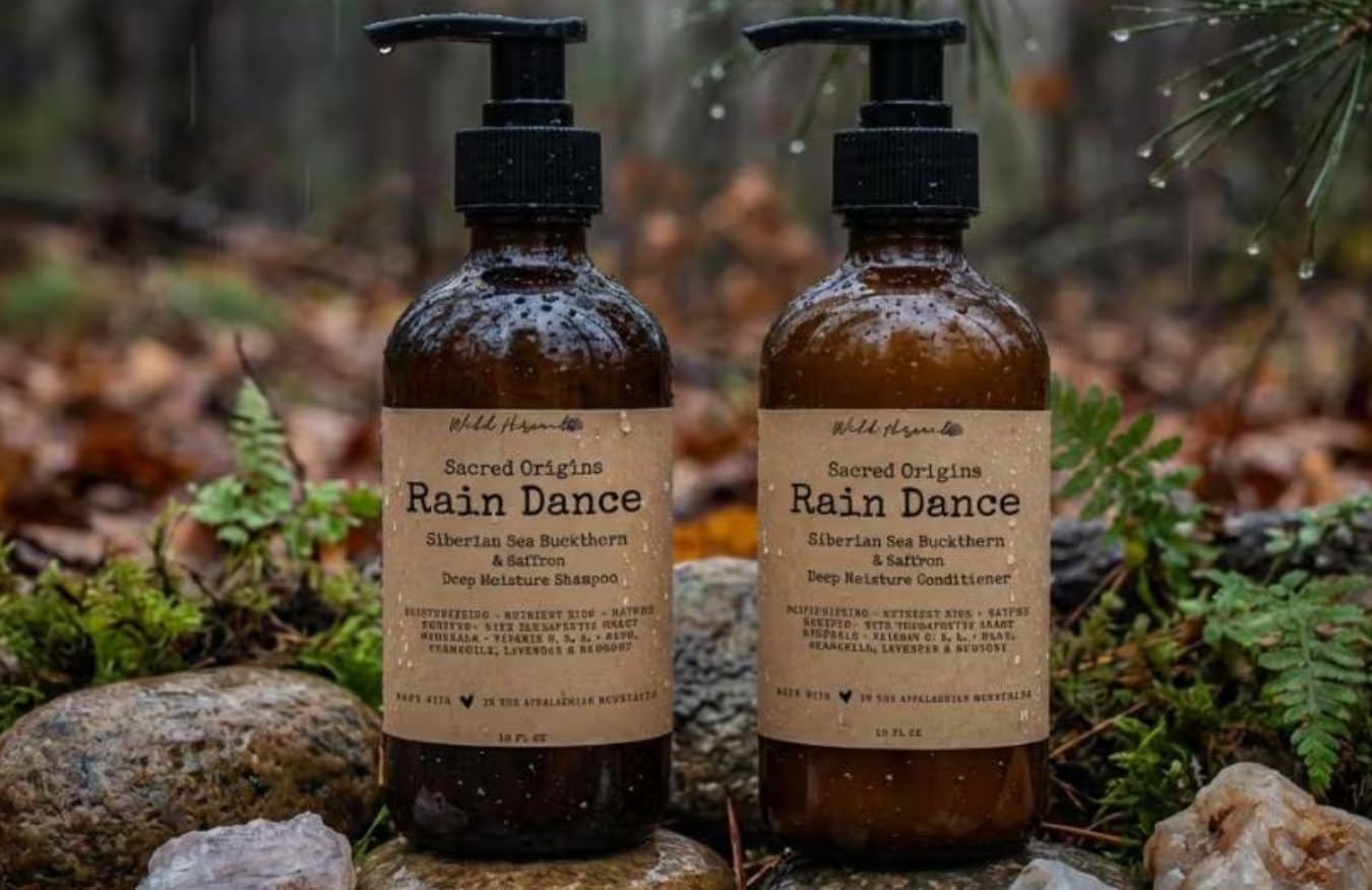 Wild Hermit Wellness' Rain Dance Organic Shampoo and Conditioner Set with Sea Buckthorn & Saffron, Deep Moisture, Sulfate Free, 10 oz, 2 Count Beauty & Personal Care Wild Hermit Wellness