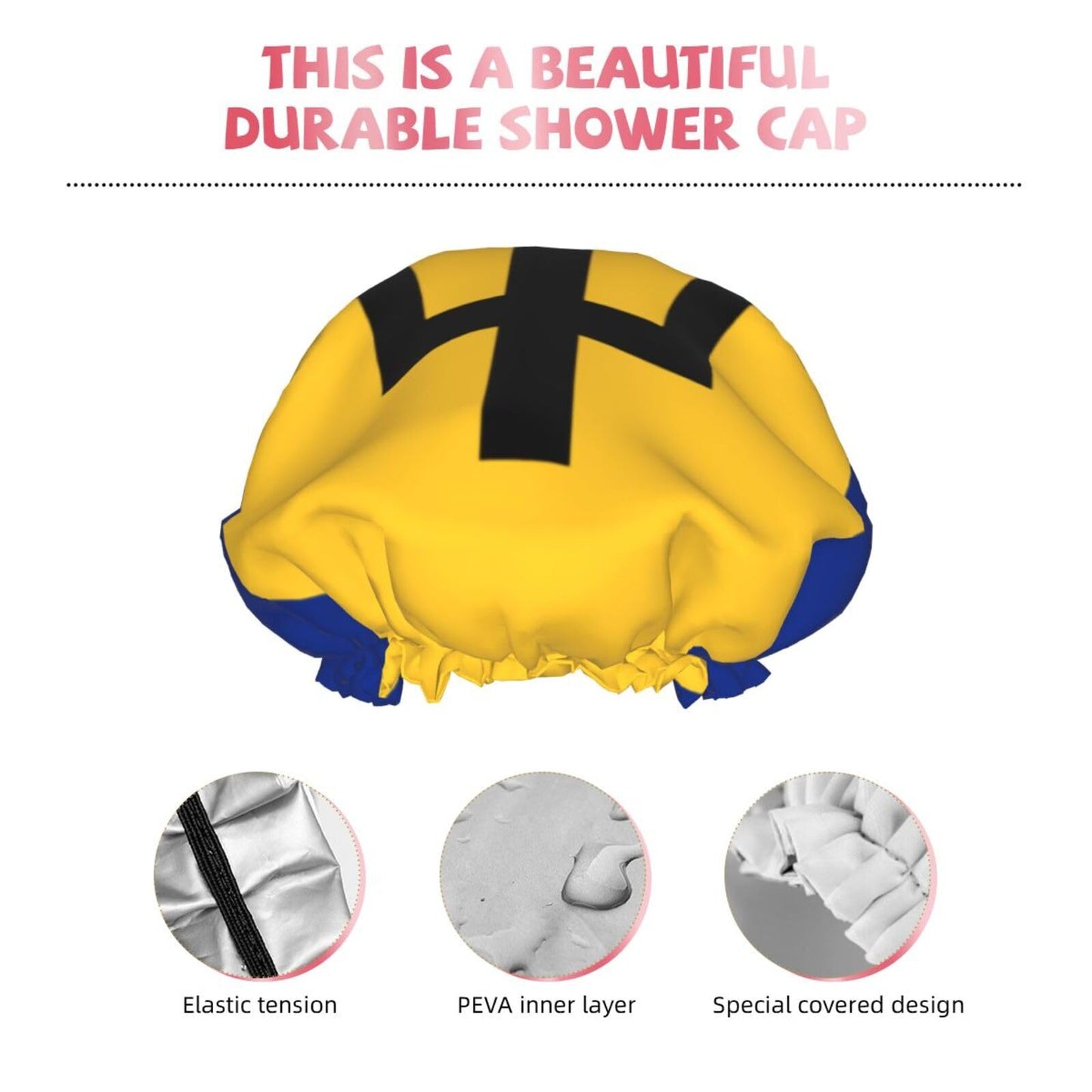 Barbados Flag Prints Shower Cap Double Layer Lined Waterproof Bathing Shower Hat Beauty and Personal Care Hayyett