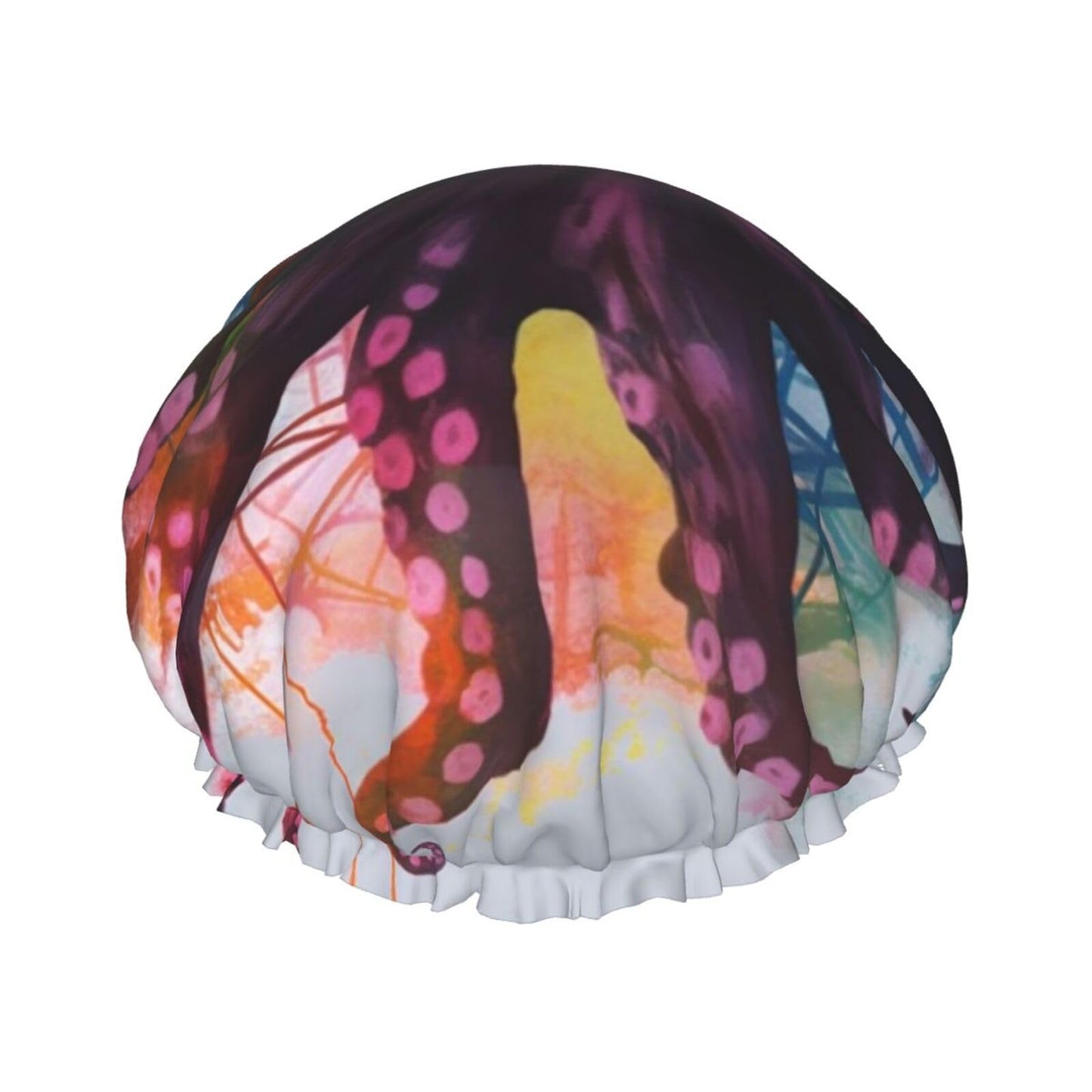 Abstract Colorful Octopus Shower Cap For Women Reusable Double Layers Bathing Bath Cap Hair Caps Waterproof Elastic Band Ladies Spa Salon Shower Hat Beauty and Personal Care GDSHJKLW