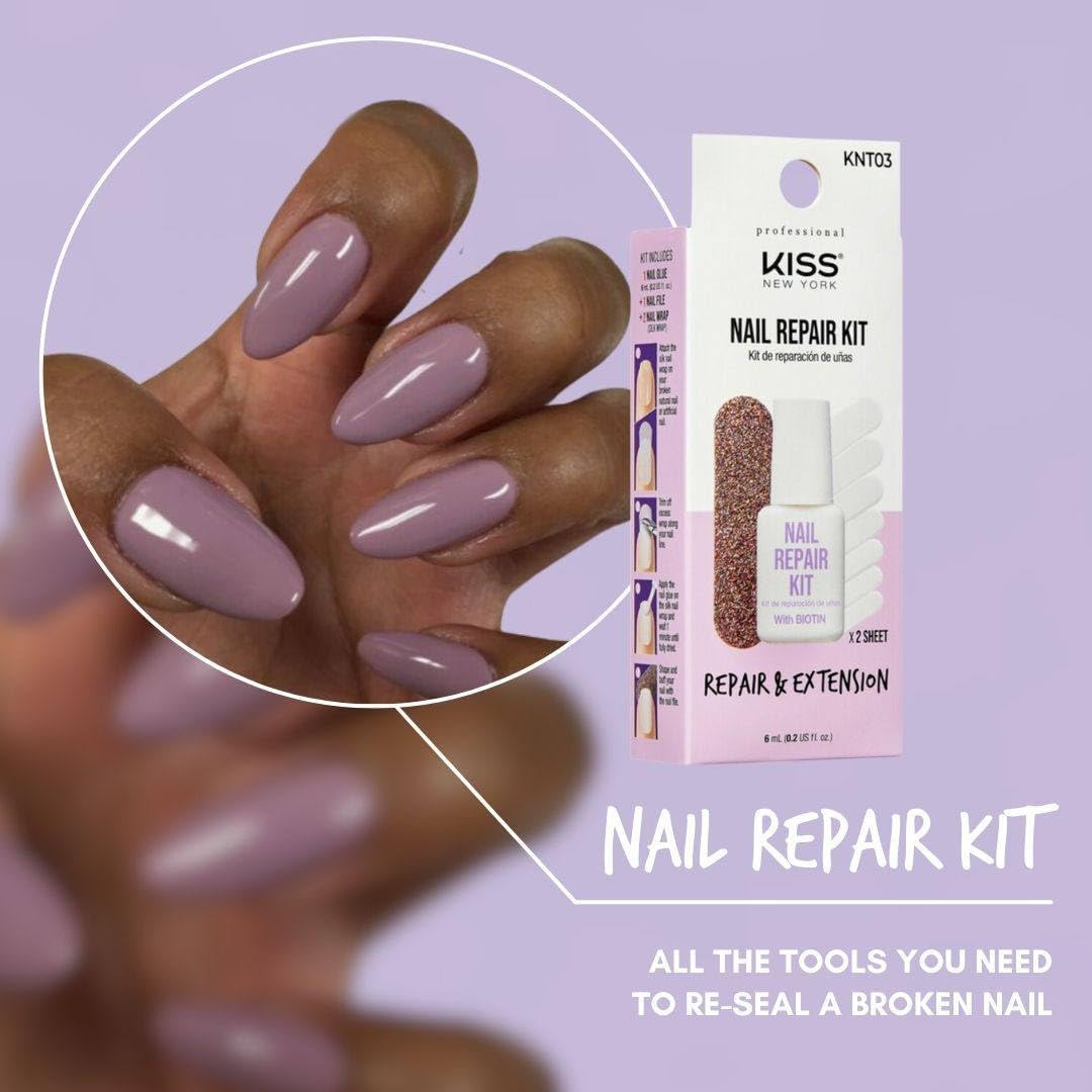 Kiss New York Nail Repair Kit for Damage, Broken, Cracked and Weak Nails - Biotin Infused Glue, File, and 2 Wraps - Made in Korea Beauty & Personal Care KISS NEW YORK