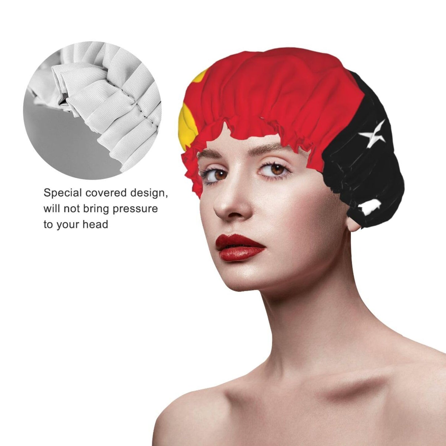 Papua New Guinea Flag Prints Shower Cap Double Layer Lined Waterproof Bathing Shower Hat Beauty and Personal Care Hayyett