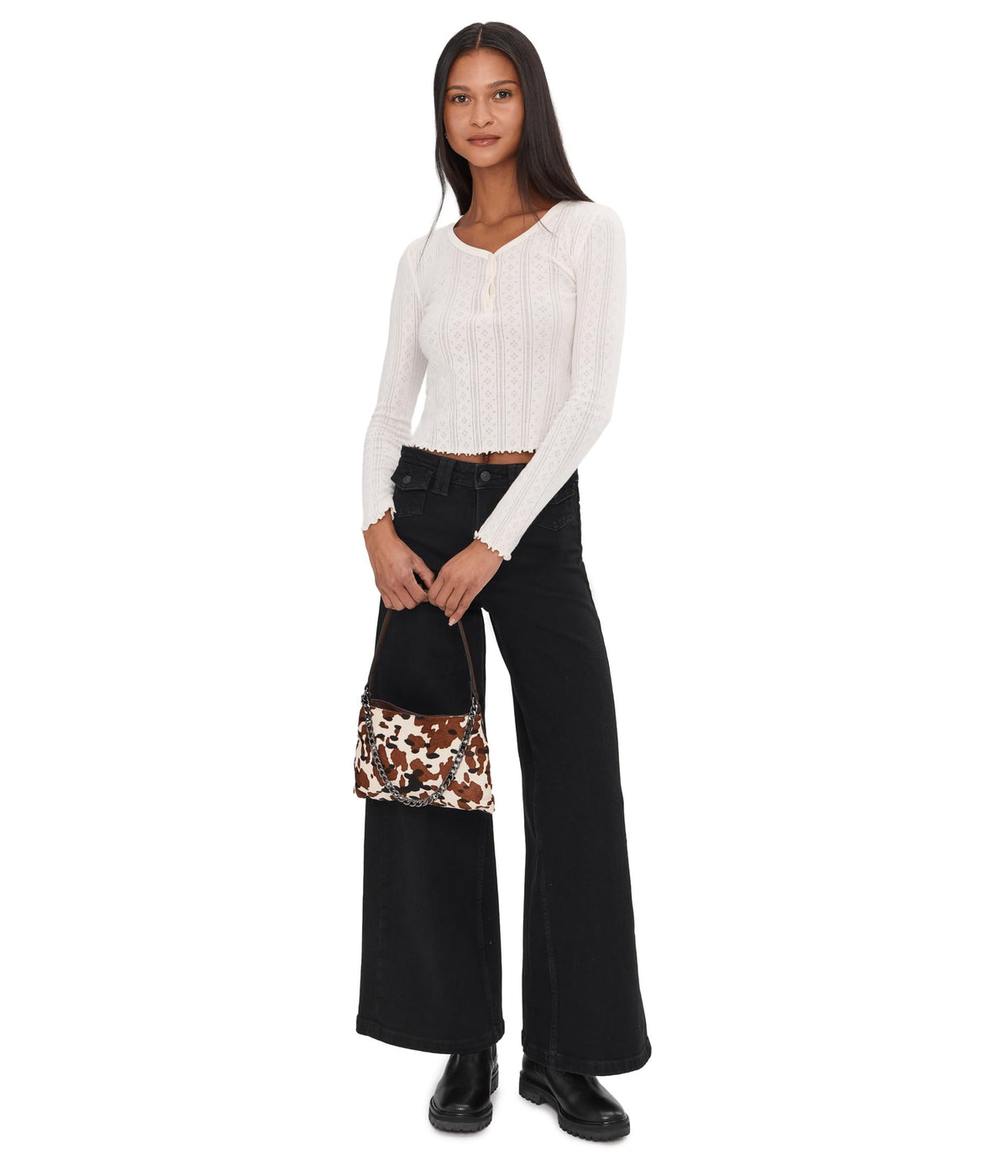 Free People, Womens, Kellee High-Rise Palazzo, Black Eyeliner, Size: 29, Inseam: One Size