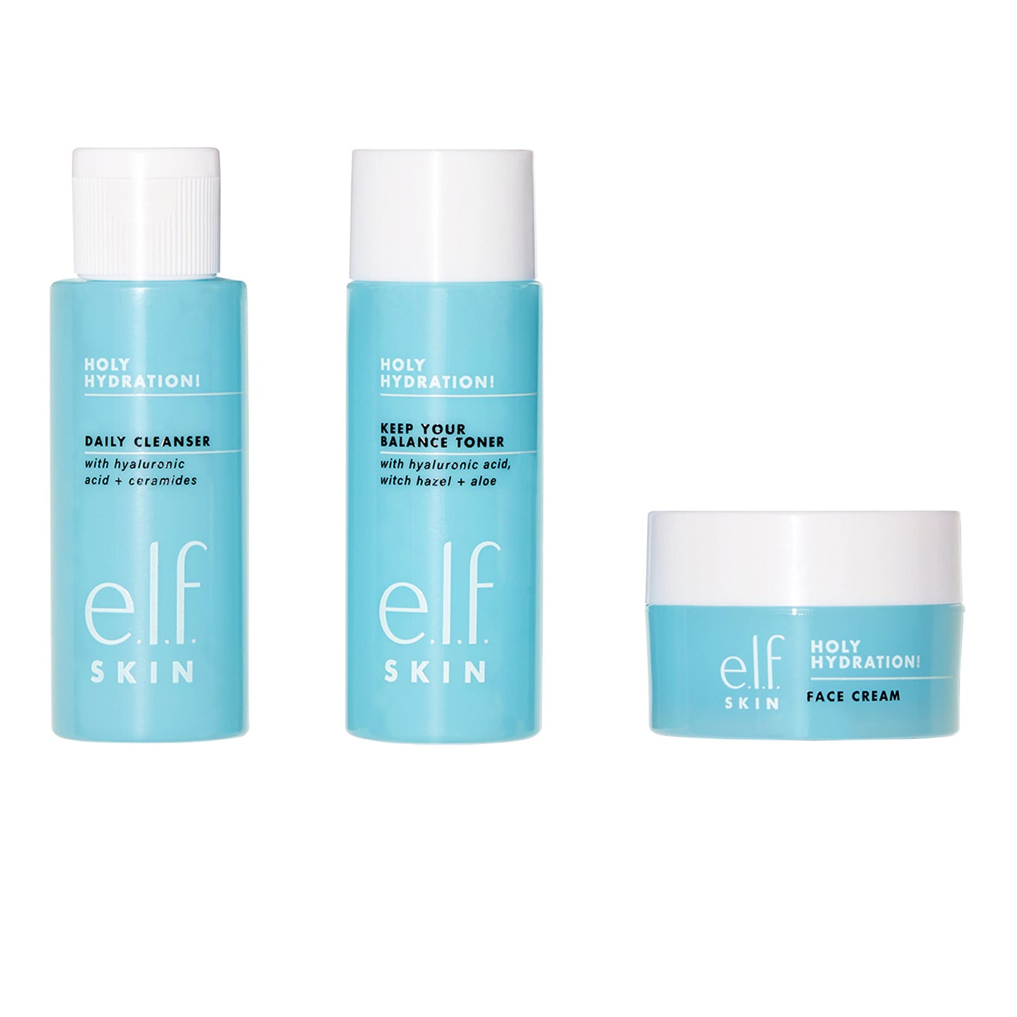 e.l.f. Skin Holy Hydration! The Essentials Mini Kit, Cleanser, Toner & Moisturizer for Hydrated & Balanced Skin, TSA-Friendly Sizes Beauty & Personal Care e.l.f.