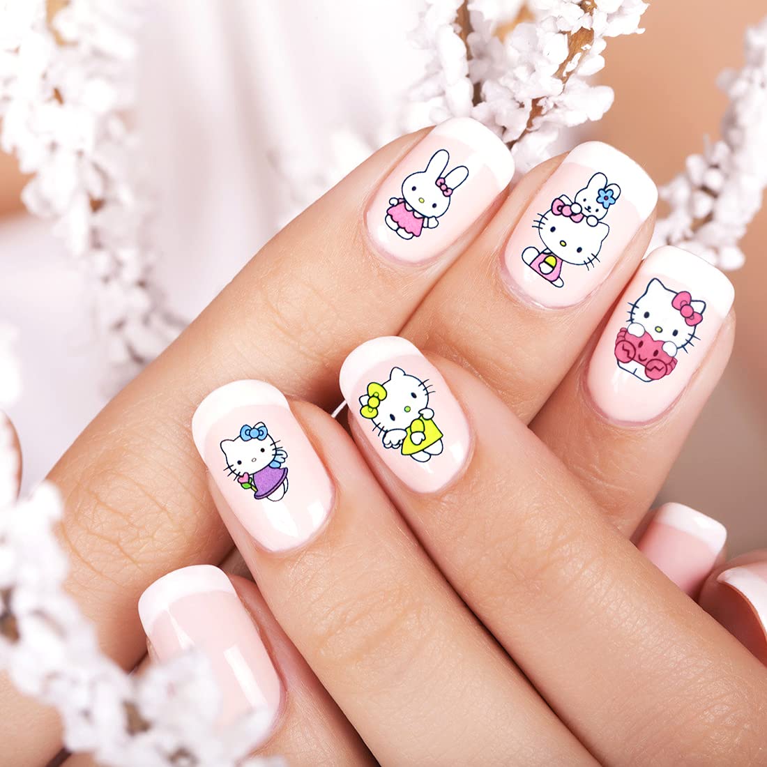 Cute Kawaii Cat Cartoon Nail Stickers Self-Adhesive Nail Decals for Women Girls Kids Nail Art Stickers (12 Sheets) Beauty & Personal Care Emifunny