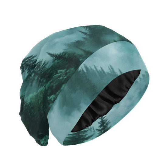 ElliTarr Beanie Hat Satin Bonnet Lined Sleep Cap Hair Wrap Cover Slouchy Beanie for Curly Hair Protection for Gifts for Men Women Foggy Green Beauty and Personal Care ElliTarr