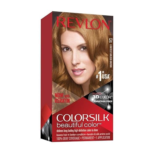 Revlon Permanent Hair Color, Permanent Hair Dye, Colorsilk with 100% Gray Coverage, Ammonia-Free, Keratin and Amino Acids, 57 Lightest Golden Brown Beauty & Personal Care REVLON