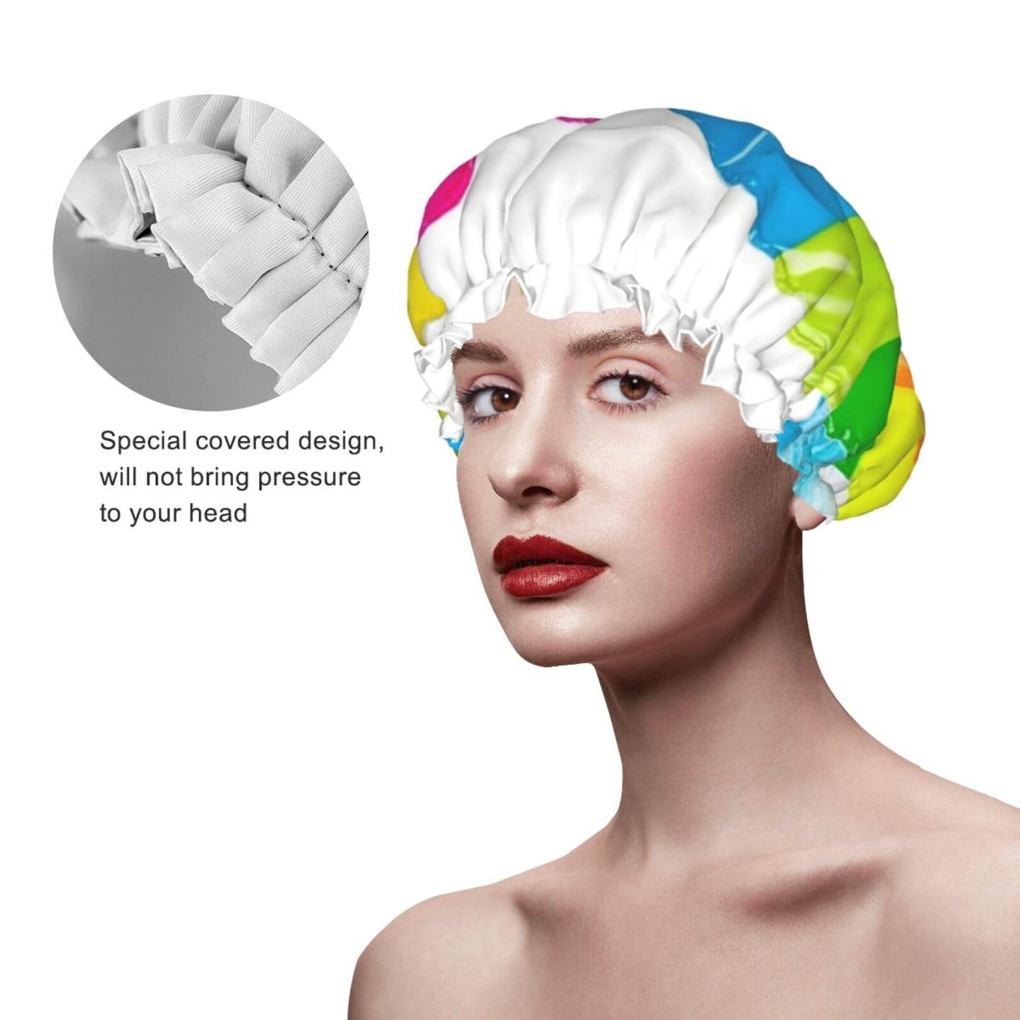 Colorful Flip Flops Beach Ball Shower Cap for Women Men Large Reusable Shower Bonnet Double-Layer Waterproof Bath Caps Elastic Band Hair Hat for All Beauty and Personal Care BWLHJKE