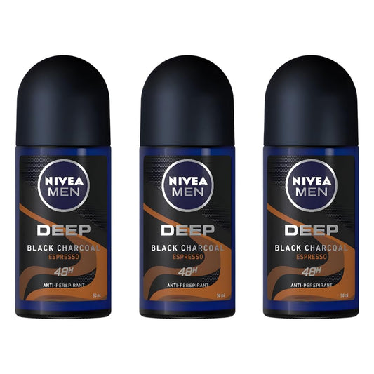 NIVEA MEN DEEP Black Carbon Espresso Anti-Perspirant Roll-On, 50 mL - 72-Hour Odor & Sweat Protection, No Visible Black Residue, Long-Lasting Espresso Beauty and Personal Care NIVEA