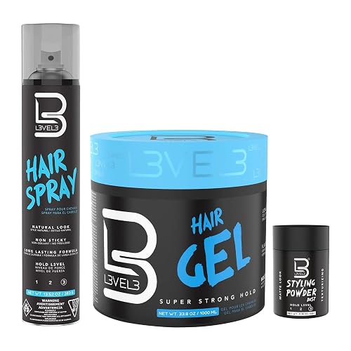 L3 - Level 3 Hair Gel & Hair Spray Kit - Super Strong Hold - Flake Free - Long Lasting Shine - Great for Men and Women - Strong Hold Hair Spray Beauty & Personal Care L3