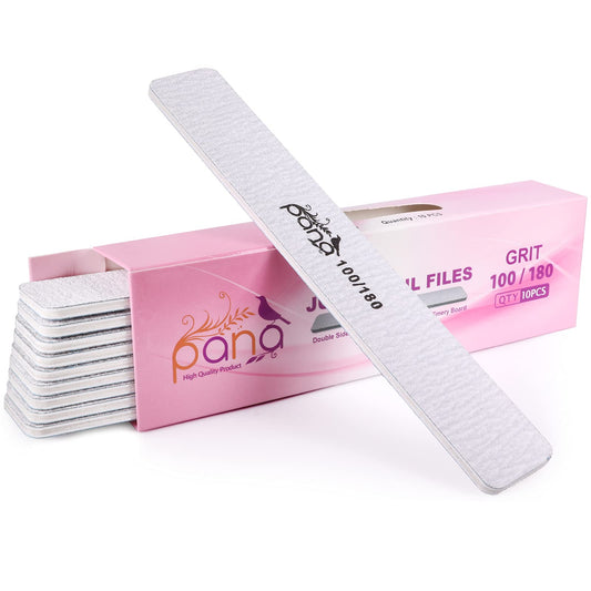 10pcs - PANA Jumbo Double-Sided Emery Nail File for Manicure, Pedicure, Natural, and Acrylic Nails - Zebra (Grit 100/180) Beauty & Personal Care PANA