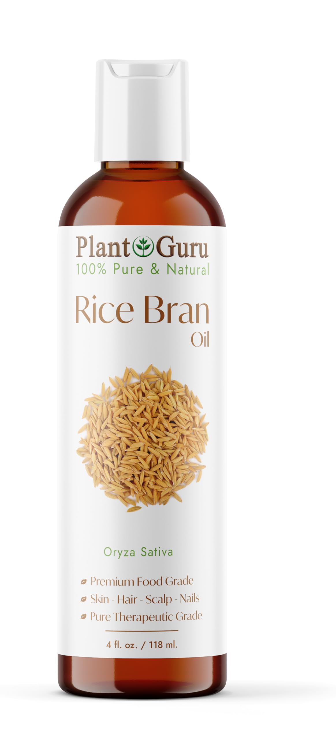 Plant Guru Rice Bran Oil 4 fl. oz. - 100% Pure & Natural Carrier Oil for Skin, Face, Body, and Hair Moisturizing. Great for DIY Creams, Lotions Beauty & Personal Care Plant Guru