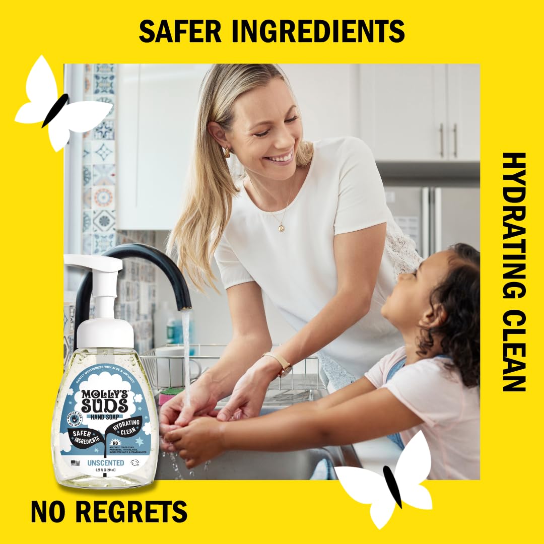 Molly's Suds Foaming Hand Soap - Made with Aloe and Coconut Oil | Moisturizing Hand Wash | Clean Ingredients, Infused with Essential Oils | Unscented Beauty & Personal Care Molly's Suds