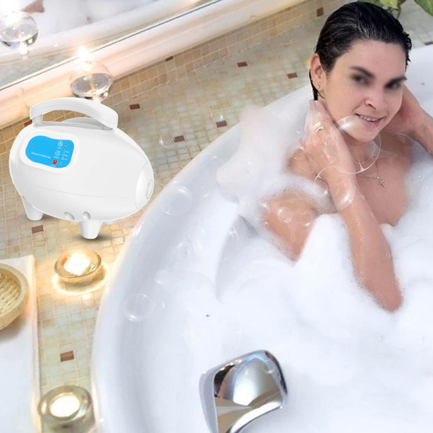 Bubble Bath Mat Tub Spa Massager Adjustable Bubble Settings and Massage Machine with Air Hose Antislip, Non Slip Suction Cups for Home Relaxation Beauty and Personal Care Yosoo