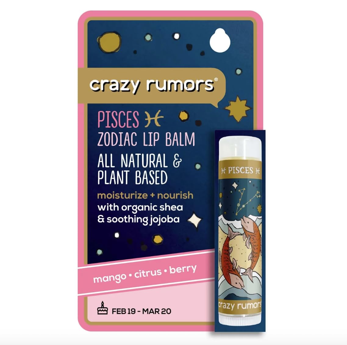 Crazy Rumors Pisces (Water Blend) Zodiac Soothing Lip Balm Stick for Dry Lips, 100% Natural and Vegan 4g Beauty and Personal Care Crazy Rumors