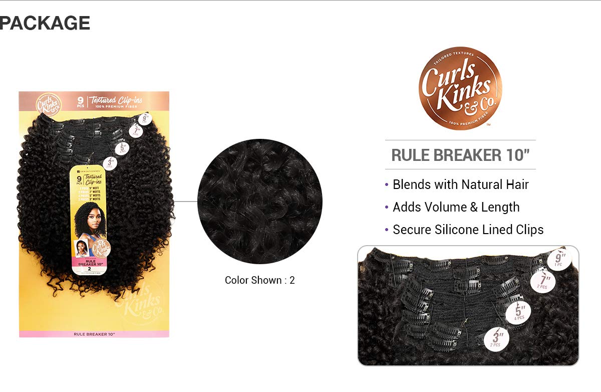 Sensationnel Curls Kinksandco Clip in-Rule Breaker 10 Inch,1 JETBLACK