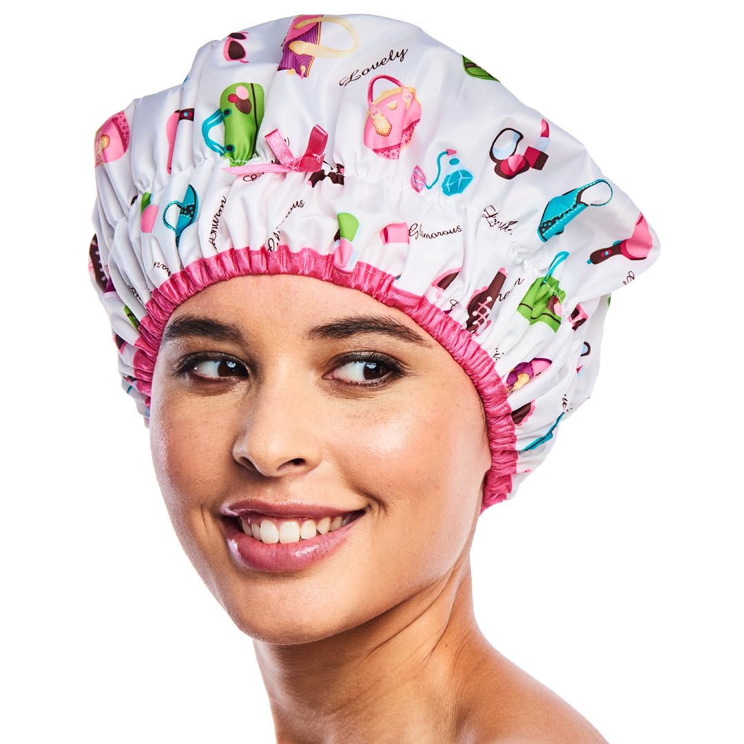 Reusable Shower & Bath Cap, Lined, Oversized Waterproof Shower Caps Large Designed for all Hair Lengths with Lining & Elastic Band Stretch Hem Hair Beauty & Personal Care Betty Dain