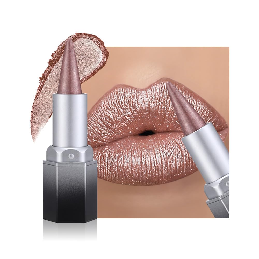 evpct Shimmery Metallic Lip Liner and Lipstick Combo, Cone Tip Lip Crayon for Women Long Lasting Waterproof, Metal Shinny Hydrating Lipstick Makeup Beauty and Personal Care evpct Default Title