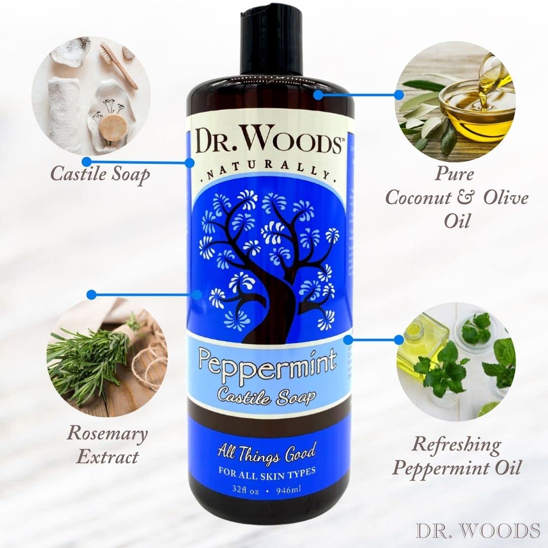 Dr. Woods Peppermint Liquid Castile Soap- Castile Soap with Pure Peppermint Oil, Body Wash for Men and Women, Contains Olive Oil, Natural Cleaner Beauty & Personal Care Dr. Woods