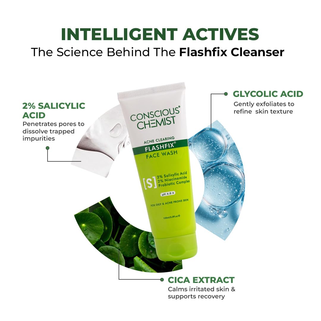 Conscious Chemist® 2% Salicylic Acid Face Wash | 100ml | Face Wash for Oily & Acne Prone Skin for Men & Women, Glycolic Acid & CICA Extract Beauty & Personal Care Conscious Chemist