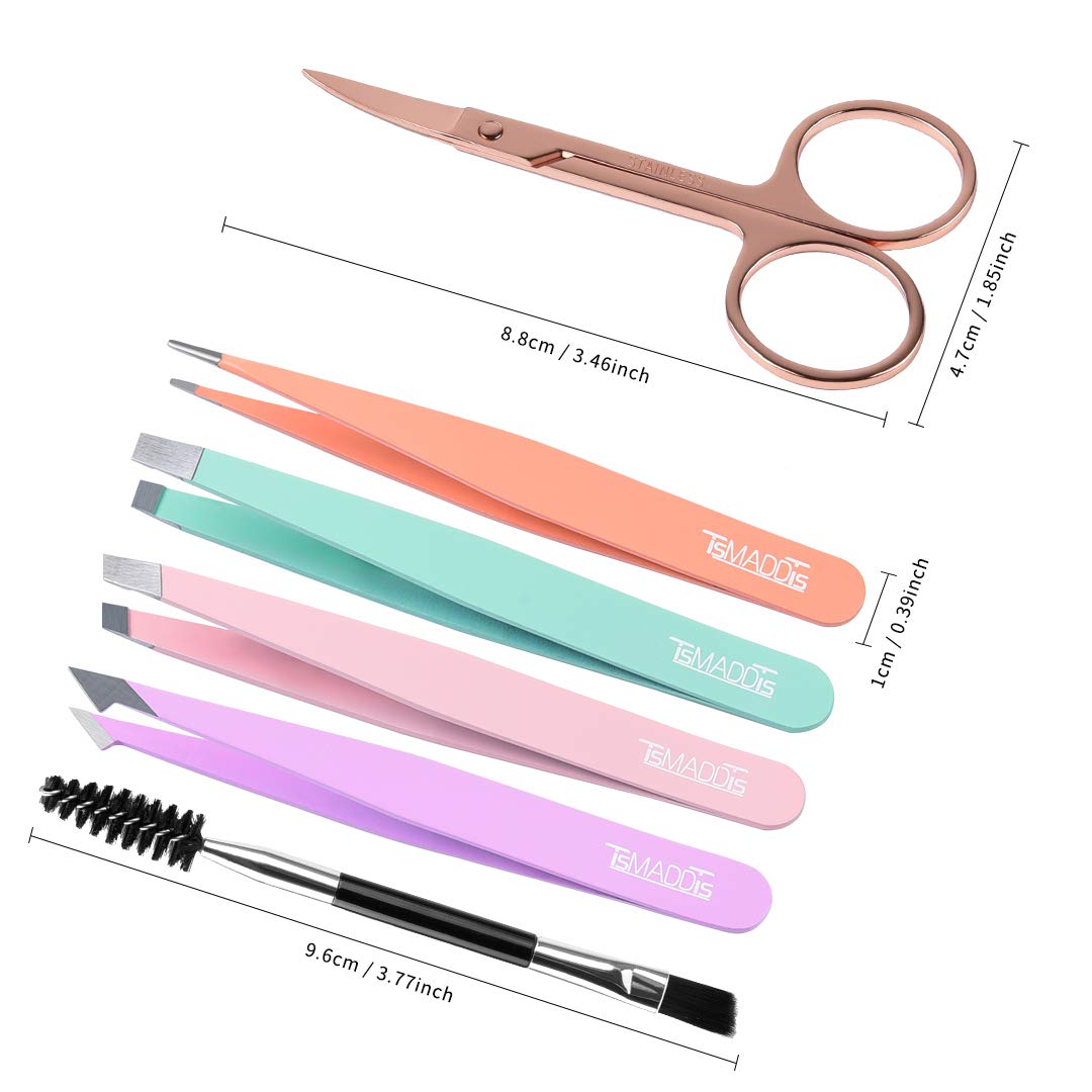 TsMADDTs 6 PCS Tweezers Set for Women, Eyebrow Tweezers with Curved Scissor for Ingrown Hair, Hair Plucking Daily Beauty Tools with Leather Travel Beauty & Personal Care TsMADDTs