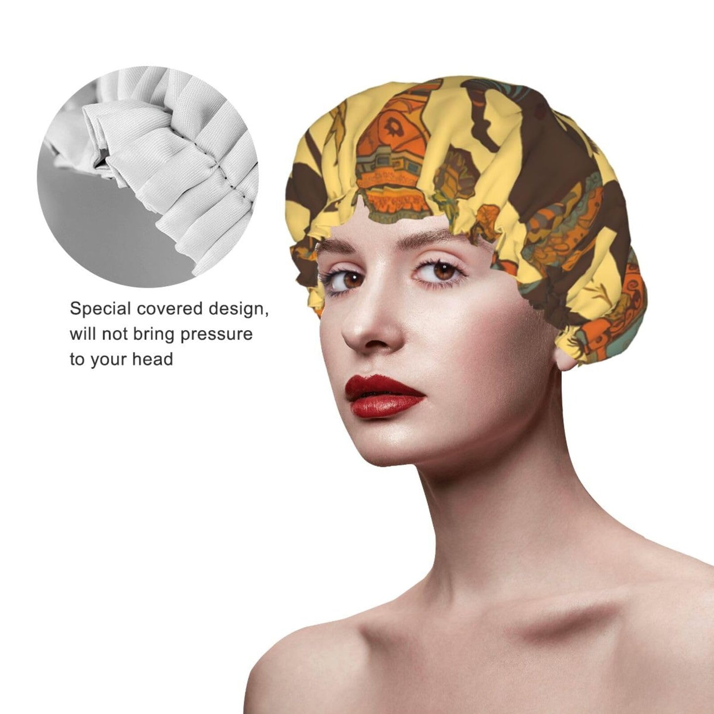 Africa Elephant Shower Cap For Women Reusable Double Layers Bathing Bath Cap Hair Caps Waterproof Elastic Band Ladies Spa Salon Shower Hat Hair Caps Beauty and Personal Care GDSHJKLW